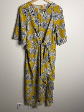 MELLODAY yellow floral Maxi Dress size large knot blue